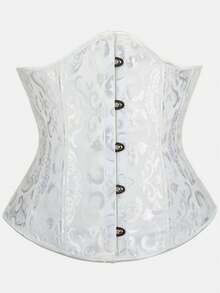Court Style Jacquard Waist Cincher With Front Buckle And Back Lace-Up, Fishbone Corset For Daily Wear, Party And Halloween Outfit - Multicolor - View 14
