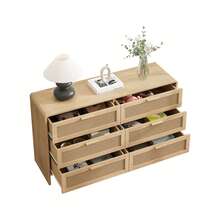 130CM Arc Shaped Corner Rattan Cabinet, 6-Drawers Rattan Storage Cabinet Rattan Drawer, For Living Room Bedroom,And Kitchen, Natural - 彩色 - 查看 8