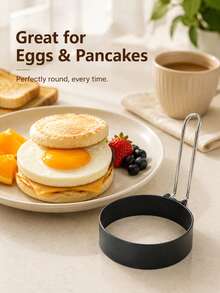 1pc Round Egg Pancake Mold, Practical Breakfast Cooking Tool With Foldable Handle, Easy To Shape, Suitable For Frying Eggs, Pancakes, Sandwiches, Home Kitchen Brunch Meal Prep Tool - Multicolor - View 4