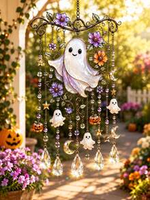 1pc Cute Halloween Pumpkin Wind Chime, Reflective Design With Colorful Light Effects, Suitable For Home, Car And Garden, Easy To Hang, Perfect Halloween Decoration And Gift, Adds Festive Atmosphere - Multiple Styles - View 3
