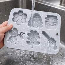 1pc Bee Silicone Mold, 6-Cavity Bee And Honeycomb Flower Shaped Chocolate Candy Mold, Non-Stick Multi-Purpose Mold, Suitable For Cakes, Desserts, Pudding, Ice Cubes, Also Suitable For Frozen Juice, Coffee Ice Cubes, Nuts, Candy, Dried Fruit Storage, Kitchen - View 3