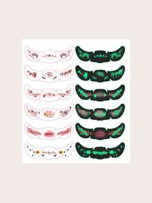 1pc Halloween Glow-In-The-Dark Realistic Scar & Freckle Makeup Temporary Tattoo Sticker, Halloween Cosplay Decorative Sticker, Easy To Apply And Remove - Multicolor - View 4