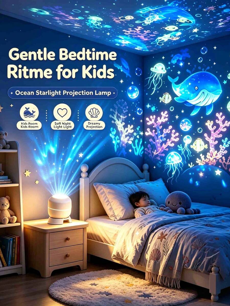 Kids Ocean Projector Night Light Rotatable Underwater Sea Pattern Projection Lamp Bedroom Decor Atmosphere Lamp Birthday Christmas Gift For Children - Multi-color light - View 1