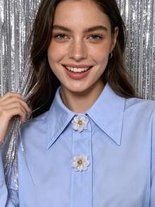 1pc/2pcs Elegant Flower Button Cover, Shirt Button Cover Clip-On Button Cover Fashion Crystal Cufflinks Cover - White - View 1