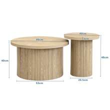 Couchtisch, Doppelter Runder Tisch, Beistelltisch Mit Naturholzlatten. Multifunktionaler Wohnzimmertisch - 彩色 - 查看 5