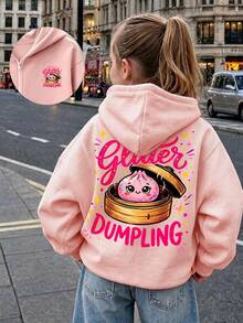 Girls' Crystal Dumpling Print Hooded Zip-Up Sweatshirt, Casual Long-Sleeve Jacket, Comfortable And Soft Fabric, Suitable For Autumn And Winter Wear - Pink - View 1