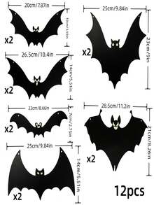 12pcs Halloween Decorations, Hanging 3D Bat Ornaments With Glow-In-The-Dark Eyes For A Realistic And Spooky Effect. Suitable For Halloween Atmosphere Decorations, Hanging On Trees As 3D Fluorescent Glow-In-The-Dark Party Decorations - Multicolor - View 3