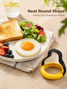 1pc Round Egg Pancake Mold With Foldable Handle, Easy Release Breakfast Shaping Mold For Fried Eggs, Mini Pancakes, Sandwiches, Brunch, Home Kitchen Meal Prep And Daily Cooking Tool - Multicolor - View 2