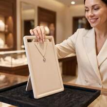 1pc Multi-Size Beige Scratch-Resistant PU Leather Jewelry Necklace Display Stand, Foldable Desktop Vertical Holder With Handle, Sturdy Support, Suitable For Jewelry Store Display, Home Vanity Storage, Live Streaming Photography Prop - White - View 8