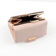 Solid Color Snap Closure Short Women's Wallet, Three-Fold Multi-Function Purse - Pink - View 5