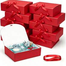 10pcs Red Gift Boxes With Lids, Bridesmaid Invitation Boxes, Luxury Red Ribbon Gift Boxes, Wedding Gift Boxes, Birthday Gift Boxes, Party Gift Boxes, Bridesmaid Gift Boxes, Graduation Gift Boxes, Valentine's Day Gift Boxes - Red and White - View 8