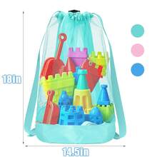 1Pc Mesh Drawstring Sacks, Colorful Lightweight Bags, Popular Beach Gear, For Toy Storage, Shell Collecting, Swimming And Seaside Outings - Multicolor - View 7