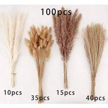 20-200 cành bó cỏ lau nhân tạo màu nâu & trắng, cỏ đuôi thỏ dung tích lớn, phong cách Bohemian lông xù, trang trí đám cưới, nhà cửa, bàn tiệc (phong cách cổ điển) - Nâu Trắng - Xem 12