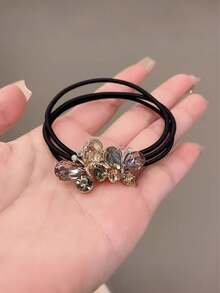 2pcs Butterfly Hair Scrunchies, Crystal Decorated Elastic Hairbands, Sweet Elegant Hair Accessories, Black Rhinestone Ponytail Hair Ties, For Women Daily Wear - Multicolor - View 2