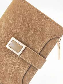 Women's Short Colorblock Patchwork Wallet, Fashionable Fabric Texture PU Multifunctional Card Holder, Exquisite Fashion Clasp Large Capacity Zipper Coin Purse For Young Students, Lightweight And Convenient To Carry, Suitable As Holiday Gift - Camel - View 3