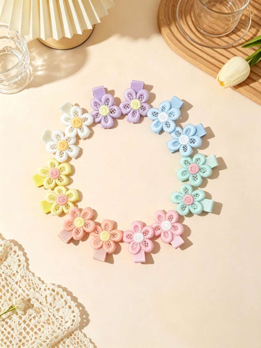 14pcs Multi-Color Fabric Hair Clips, Candy-Colored Sunflower Design, Suitable For All Seasons, Perfect Gift, Ideal For Photography - Multicolor - View 1