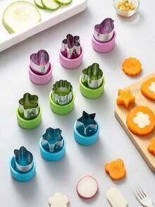 5pcs/8pcs Stainless Steel Fruit, Vegetable And Cookie Cutter Set, Includes Press Mold And Butterfly Shape, Suitable For Kitchen Baking And DIY Creative Lunch Decoration Set - Multicolor - View 6