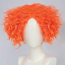 Bright Orange Synthetic Anime Cosplay Wig, Voluminous Curly And Spiky Straight Short Wig - Perfect For Gothic Looks, Themed Parties, Holiday Costumes, And Unisex Cosplay Wigs. - Dirty Orange - View 13