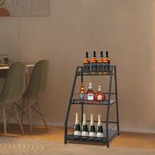 Weinregal für zu Hause, leiterförmig, Weinpräsentations- und Aufbewahrungsregal für zu Hause, Standweinregal, für Küche, Weinkeller, mit Gitter, Rahmen aus Kohlenstoffstahl mit Holzbrettern - Verschiedenfarbig - Übersicht 6