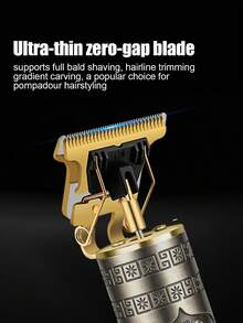 HIMAN HIENA 复古 T9 无绳电动理发器，专业男士理发器，鬓角修剪器，胡须修剪器，USB 快速充电，适合送礼、家用、沙龙理发 - 銅色 - 查看 9