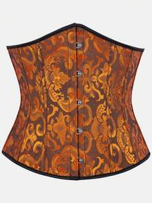 Court Style Jacquard Waist Cincher With Front Buckle And Back Lace-Up, Fishbone Corset For Daily Wear, Party And Halloween Outfit - Multicolor - View 68