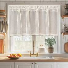 1pc Elegant Short Curtain With Bow - Faux Linen, Lightweight And Breathable, Suitable For Kitchen, Cafe, Bedroom With Rod Pocket Design - Add Romantic Atmosphere To Any Room, Living Room Curtain - Rice - View 7