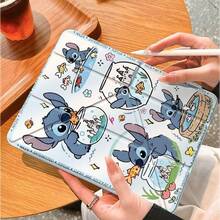Disney Stitch Fish Tank Cartoon Tablet Protective Case, Multi-Fold Stand, Flip Cover Design, Bluetooth Stylus Slot, Double-Sided Stitch Cartoon Character Print, Thick Shockproof Anti-Drop, Multiple Folding Angles Artistic Design, Compatible With IPad/Air/Pro Models - Baby Blue - View 3