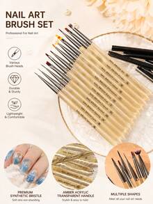 Amber Clear Handle Nail Art Brush Set Professional UV Gel Painting Liner Gradients Brushes Acrylic Manicure Tool With Caps - Ginger - View 1