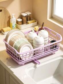 1pc Dish Drainer Rack, Sink Draining Organizer, Bottom Quick Drainage, Can Hold Bowls, Plates, Chopsticks, Kitchen Countertop Dish Drying Rack, Suitable For Home Cooking, Holiday Gatherings, Spring/Summer Daily Home Kitchen Storage - Multicolor - View 2