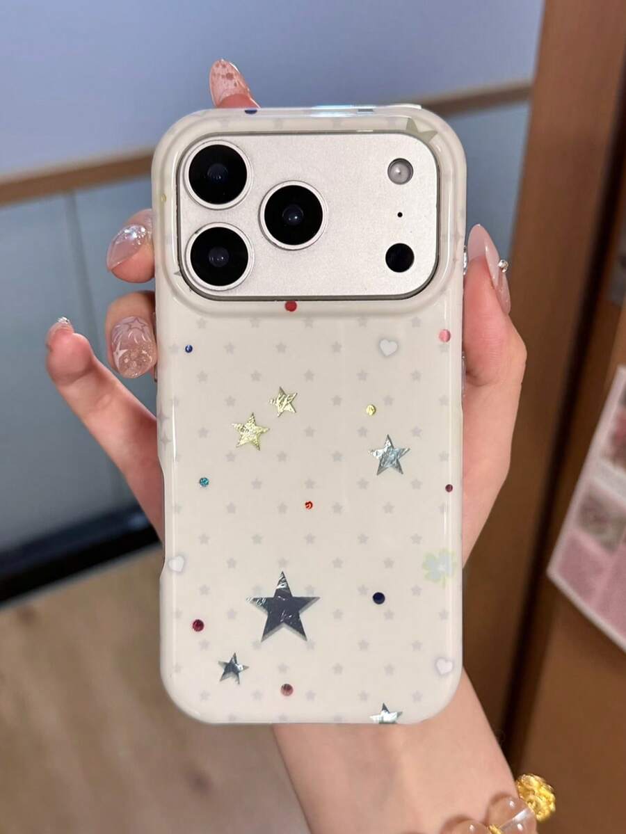 Korean Ins Style Laser Star Design Phone Case Compatible With Iphone 17 Pro Max, 16 Pro, 17, 14 Pro/15 Pro, Full Coverage Anti-Drop Protective Cover - Multicolor - View 1
