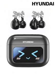 HYUNDAI M100 夾式藍牙耳機附蝴蝶結配件，多功能彩色螢幕、智慧觸控、HiFi 高保真、降噪、HD 通話、音樂遊戲、長續航、無需穿耳，時尚耳環配件禮物，適合女性 - 多色+蝴蝶結耳飾 - 查看 8