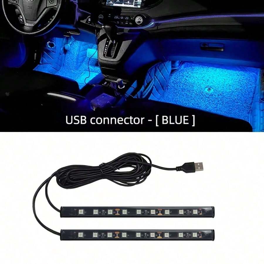 1pc 2 In 1 USB Car Decorative Ambient Light - Blue - View 1