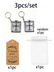 Set Gantungan Kunci 3 Buah/Set, Gantungan Kunci Alkitab Mini dengan Label Terima Kasih dan Tas Organza, Gantungan Kunci Salib Religius Cocok untuk Pernikahan, Baptisan, Komuni, Ulang Tahun, Hadiah Kenang-kenangan Pesta Wisuda - A - View 8