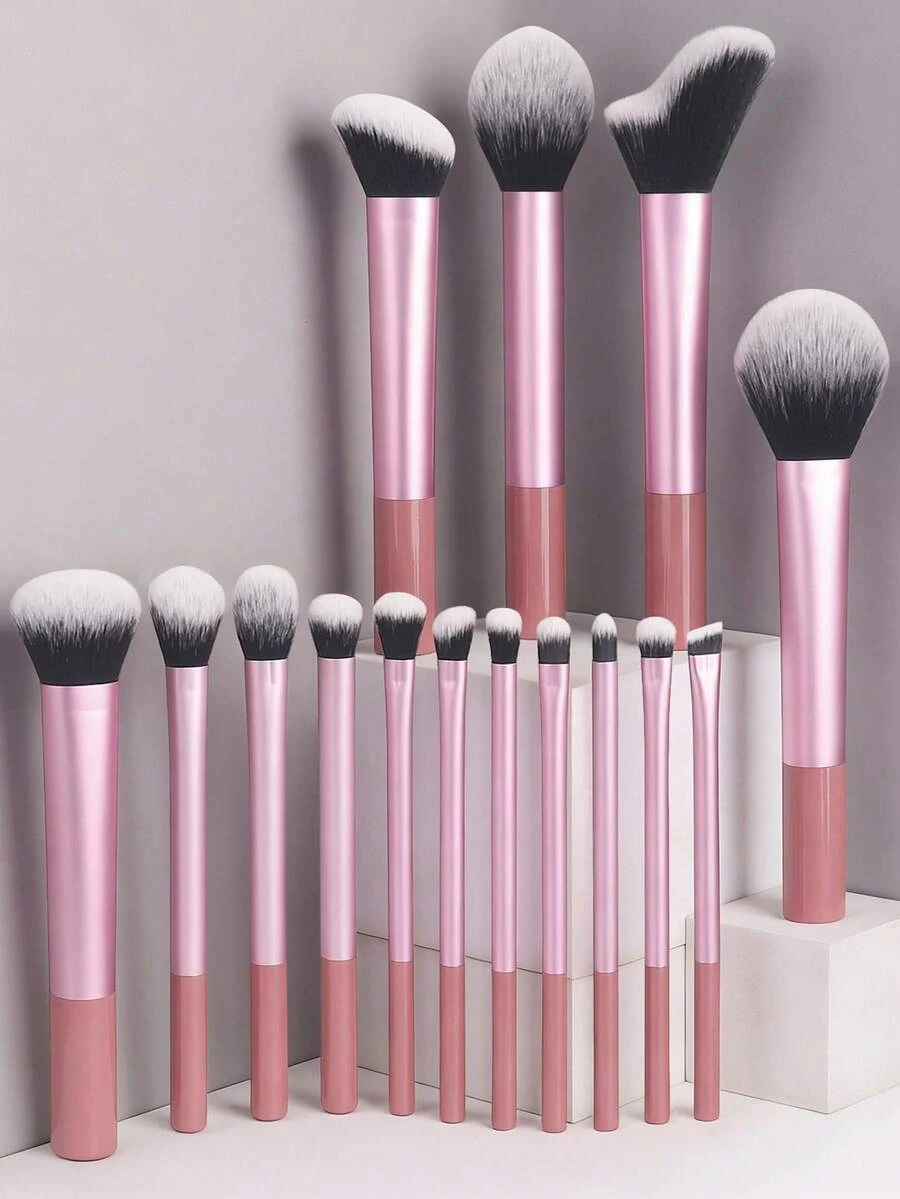 15pcs Multi-Function Makeup Brush Set, Including Powder Brush, Blush Brush, Foundation Brush, Eyeshadow Brush, Blending Brush, Contour Brush, - Multicolor - View 1