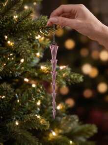 12pcs Acrylic Icicle Christmas Tree Hanging Ornaments, Pink & Blue Transparent Crystal-Like Faux Ice Drop Pendants, Shiny Winter Holiday Home Party Decor - Multicolor - View 6