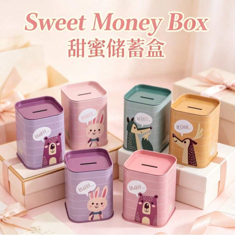 Celengan Logam Motif Kartun Beruang, Rusa, dan Serigala Kreatif, Kotak Penyimpanan Koin yang Dapat Digunakan Kembali, Celengan Meja Ringan, Cocok Sebagai Hadiah Ulang Tahun Liburan untuk Pekerja Kantoran Dewasa, Aksesori Dekorasi Kantor Rumah