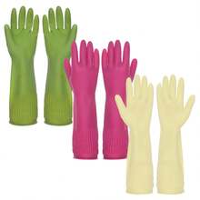 3 Pairs Long Rubber Gloves, Reusable And Waterproof, Applied For Kitchen Chores, Dish Washing, Laundry, Bathroom Cleaning And Car Cleaning, Medium Size - 3pcs - View 7