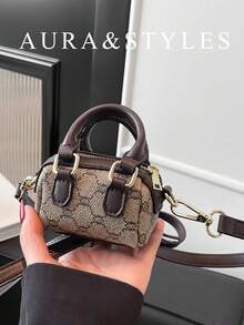 Mini Handbag New Rhombus Color Block Vintage Floral Tote Bag Crossbody Bag Shell Bag - Coffee - View 1