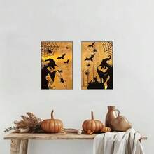2pcs/Set, Abstract Halloween Theme, Bat, Spider, Ghost Town Poster, Oil Painting, Wall Art, Home Decor, Gift, Unframed - Bat - View 5