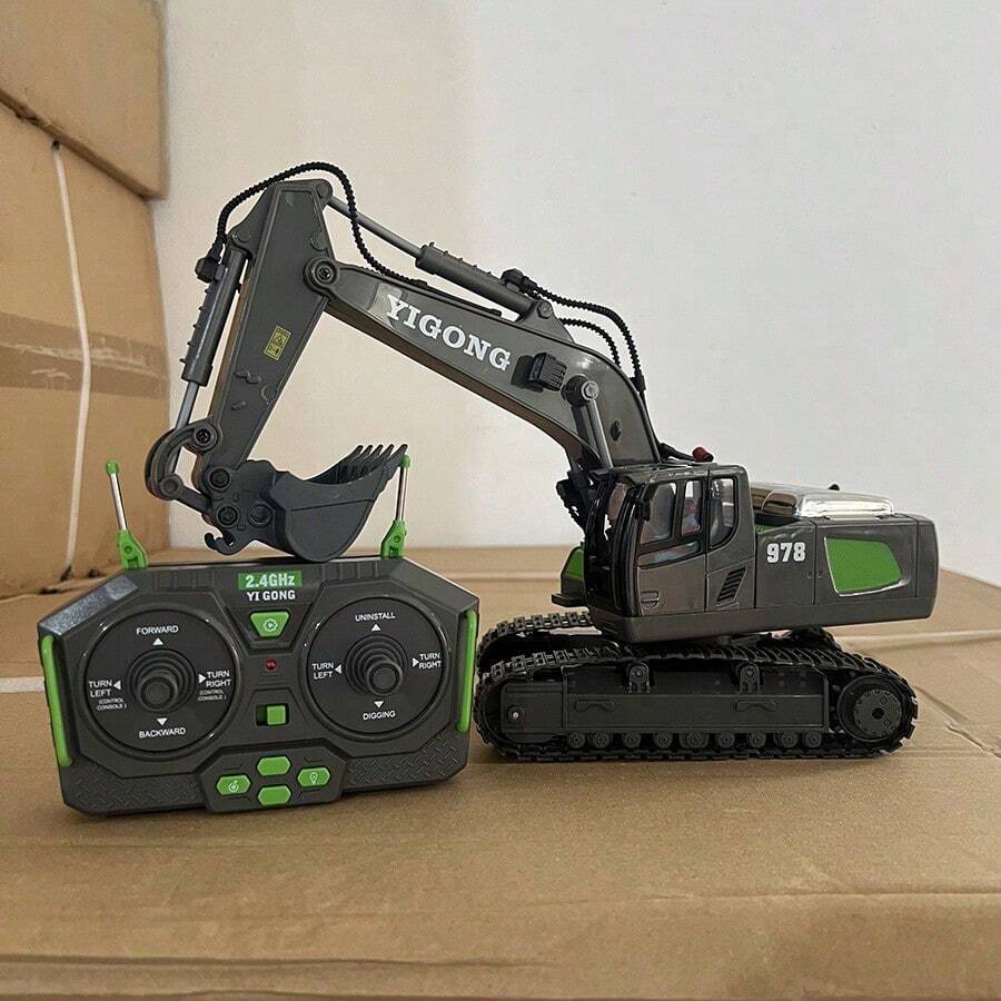 Kids Remote Control Construction Vehicles - Black and Green Excavator [11-channel] - View 1