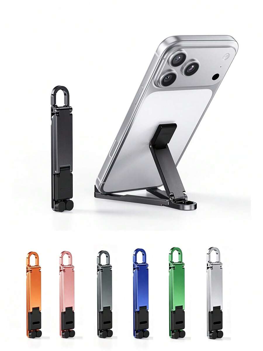 1pc Portable Foldable Phone Stand, Mini Keychain Phone Holder With Clip Hook, Compact Travel Support Stand, Compatible With Iphone And All Smartphones Under 8 Inches - Multicolor - View 1