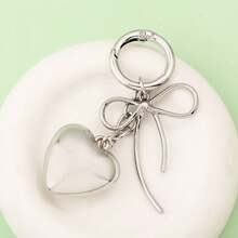 Y2K Minimalist Bow Heart‑Shaped Bag Charm Keychain Silver Metal Car Key Ring Backpack Accessory Women's Valentine's Day/Christmas Gift - Multicolor - View 3