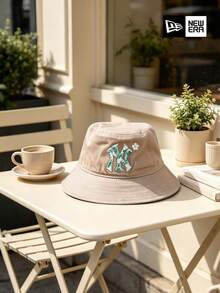 New Era Bucket Hat, Floral Pattern NY Embroidered Khaki Wide Brim Hat, Unisex Outdoor Sun Protection Hat - Apricot - View 4