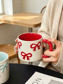 1pc Creative 3D Bow Shaped Ceramic Mug With Braided Handle, High-Quality Coffee/Milk Cup, Microwave Friendly, Perfect Gift For Girlfriends, Cute Girly Pink Water Cup - Multicolor - View 4
