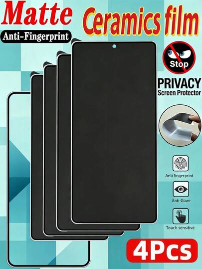 4Pcs Matte Anti Peeping Flexible Ceramic Film Fully Covered, Anti Glare, Anti Fingerprint Privacy Protection Compatible With IPhone 17 16 Pro Max/Compatible With Samsung Galaxy S26 S25 S24 Ultra FE A57 A56 A55/Compatible With Xiaomi 17T 15T Poco X6 M6 Note 13 14 12 Pro 4G 5G 14C 15C 15 Explosion Proof Scratch Resistant Anti Spy Mobile Phone Screen Protector Film Soft Film, Non Glass