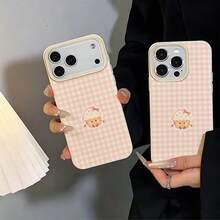 1pc TPU Material Sweet Cute Cupcake Pink Plaid Pattern Phone Case Compatible With IPhone 17 Pro Max/17/16 Pro Max/15/13/12/11/ S20 FE/A15/S24/A55/ Note 11/Note 12/Note 13 Pro Full Coverage Anti-Drop Soft Shell Protective Cover - White - View 5