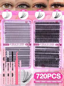 720/666PCS DIY Lash Clusters, 10-16mm Mixed Length High Volume Multi Styles False Eyelashes Extention Kit With BOND&SEAL, Tweezers And Brush, Friendly To Beginners, Suit For Daily, Wedding, Party, Outdoor,Travel, Festival Using, Lash Clusters - Multicolor - View 14