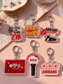 1pc/6pcs BangTang K-Pop Theme Fan Support Pattern Keychain, Cute Asymmetrical Shaped Metal Butterfly Buckle Functional Pendant Decoration, Suitable For Fan Meetings, Concert Support, Birthday Gifts, Student Backpack Decoration, Merchandise Collection, Holiday Celebration And All-Season Use - Multicolor - View 1