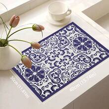 1pc Blue Bohemian Diatomaceous Earth Absorbent Mat, Kitchen Countertop Water-Absorbing Drying Mat, Coffee Machine Mat, Pour-Over Coffee Pot Mat, Dish Draining Mat, Non-Slip Heat-Resistant Kitchen Mat, Dining Table Mat, Breakfast Mat, Washing Machine Mat, Home Kitchen Dining Table Coffee Shop Bar Decor Mat, Holiday Party Housewarming Gift - Multicolor - View 14