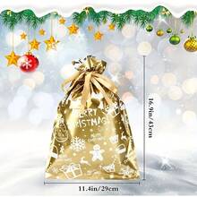 Christmas Drawstring Bags - 4pcs Large 11.42*16.93 Inch Christmas Gift Packaging Bags, Green Background With White Snowflake & Bell Pattern, Party Christmas Tree Theme - Multicolor - View 6